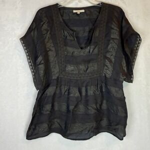 Eliot Silk‎ Blend Boho Lace Blouse Black Women's M Romantic Cottagecore Top